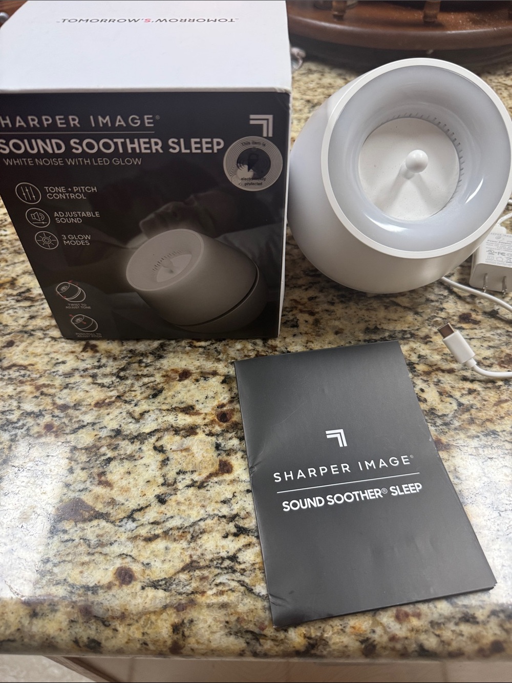 Sharper Image Sound Soother Sleep White Noise LED Glow